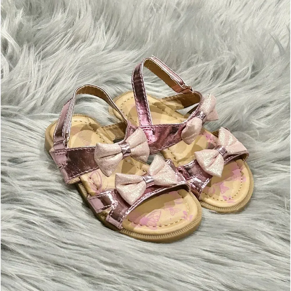 Laura Ashley Toddler Girls Pink Sparkly‎ Bow Sandals Size 6